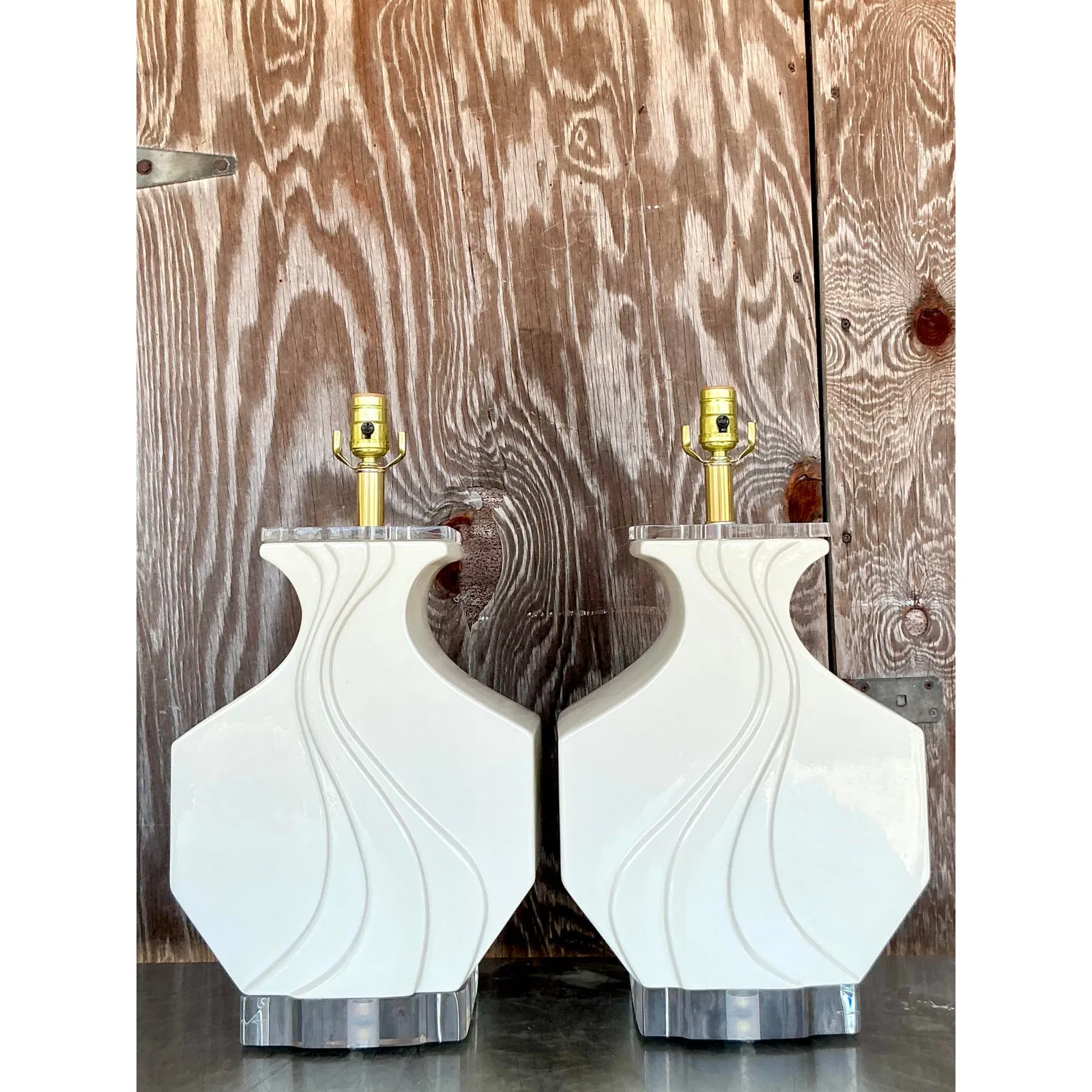 Vintage Boho Glazed Ceramic Wave Lamps - A Pair — additional photo 5