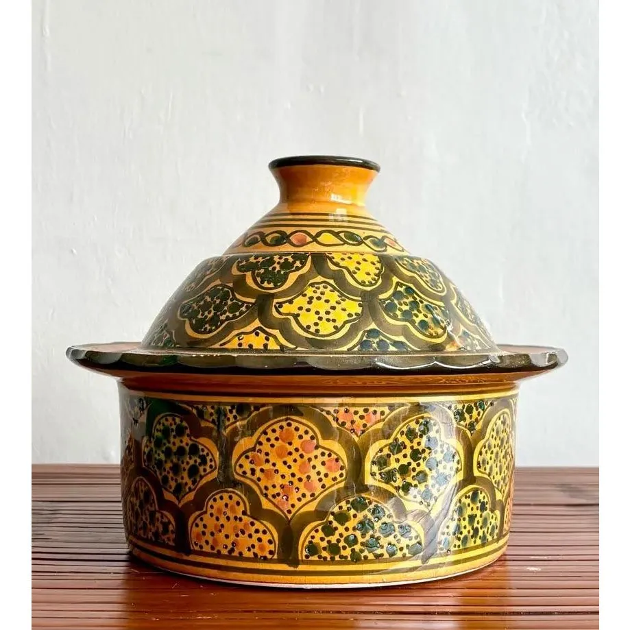 Vintage Boho Glazed Lidded Ceramic Dish — additional photo 1