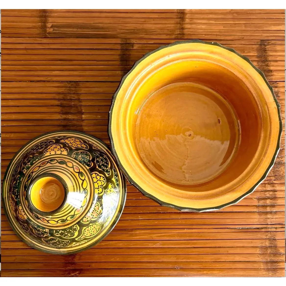 Vintage Boho Glazed Lidded Ceramic Dish — additional photo 4