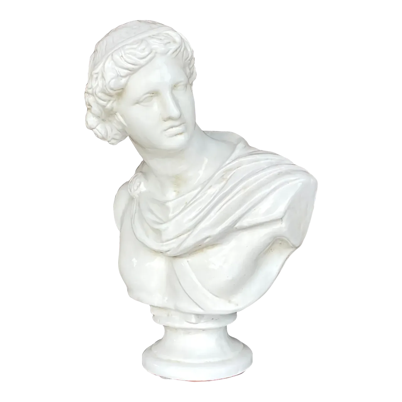 Vintage Boho Glazed Terra Cotta Bust of Female
