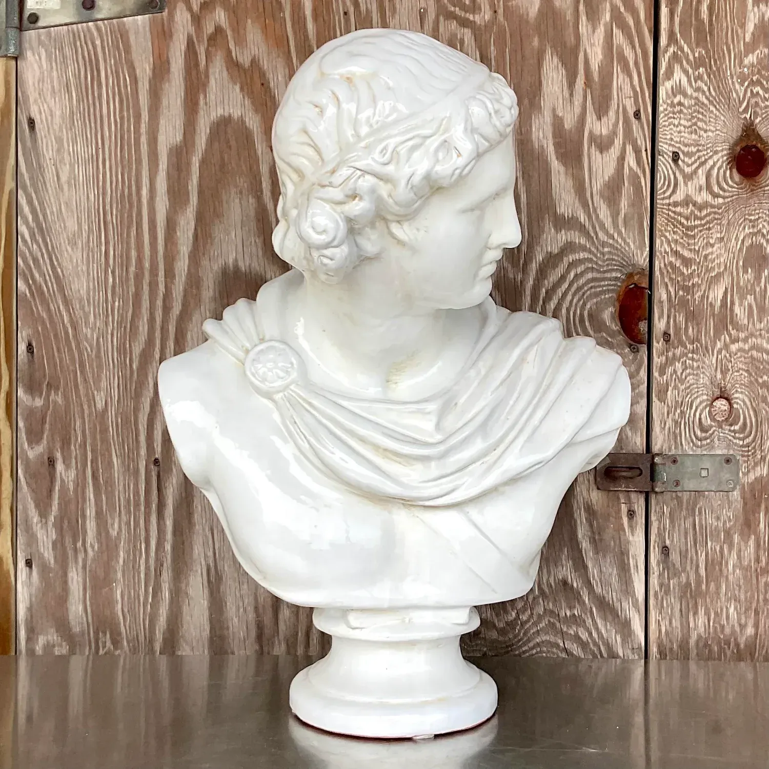 Vintage Boho Glazed Terra Cotta Bust of Female — additional photo 2
