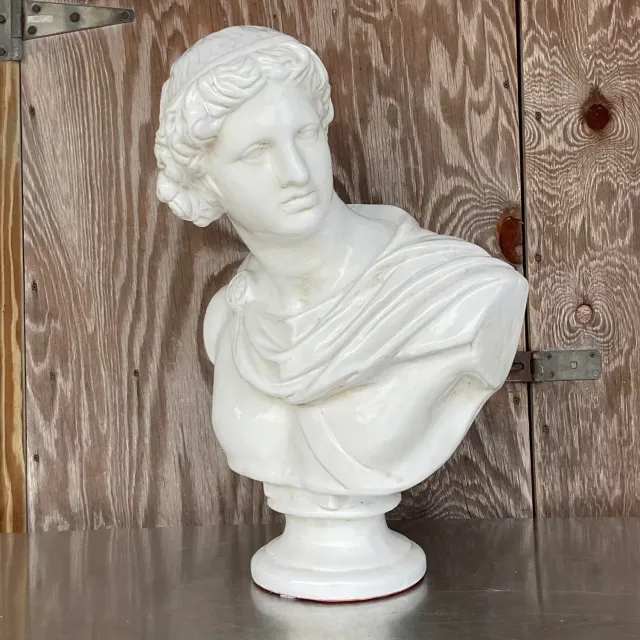 Vintage Boho Glazed Terra Cotta Bust of Female — additional photo 3
