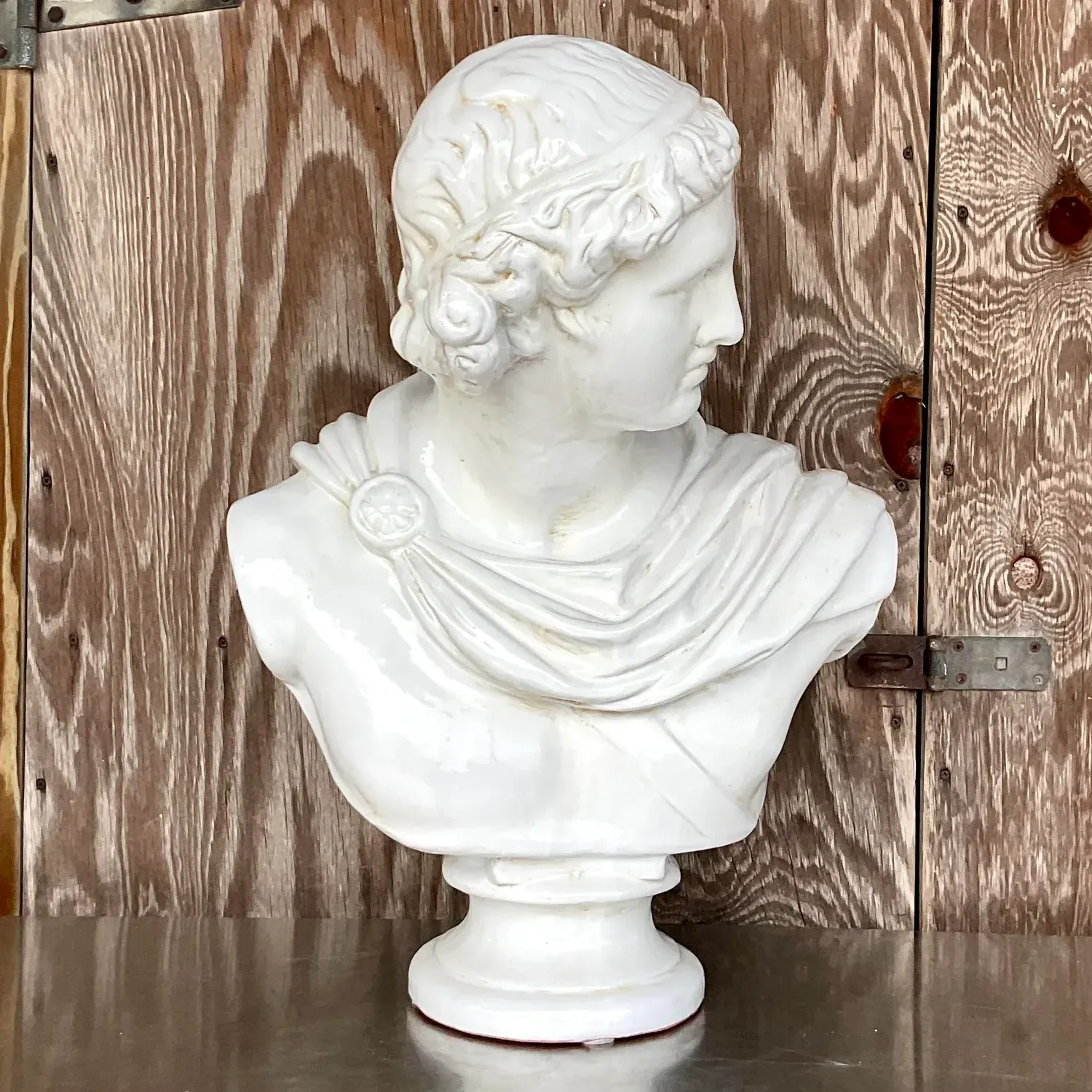 Vintage Boho Glazed Terra Cotta Bust of Female — additional photo 5