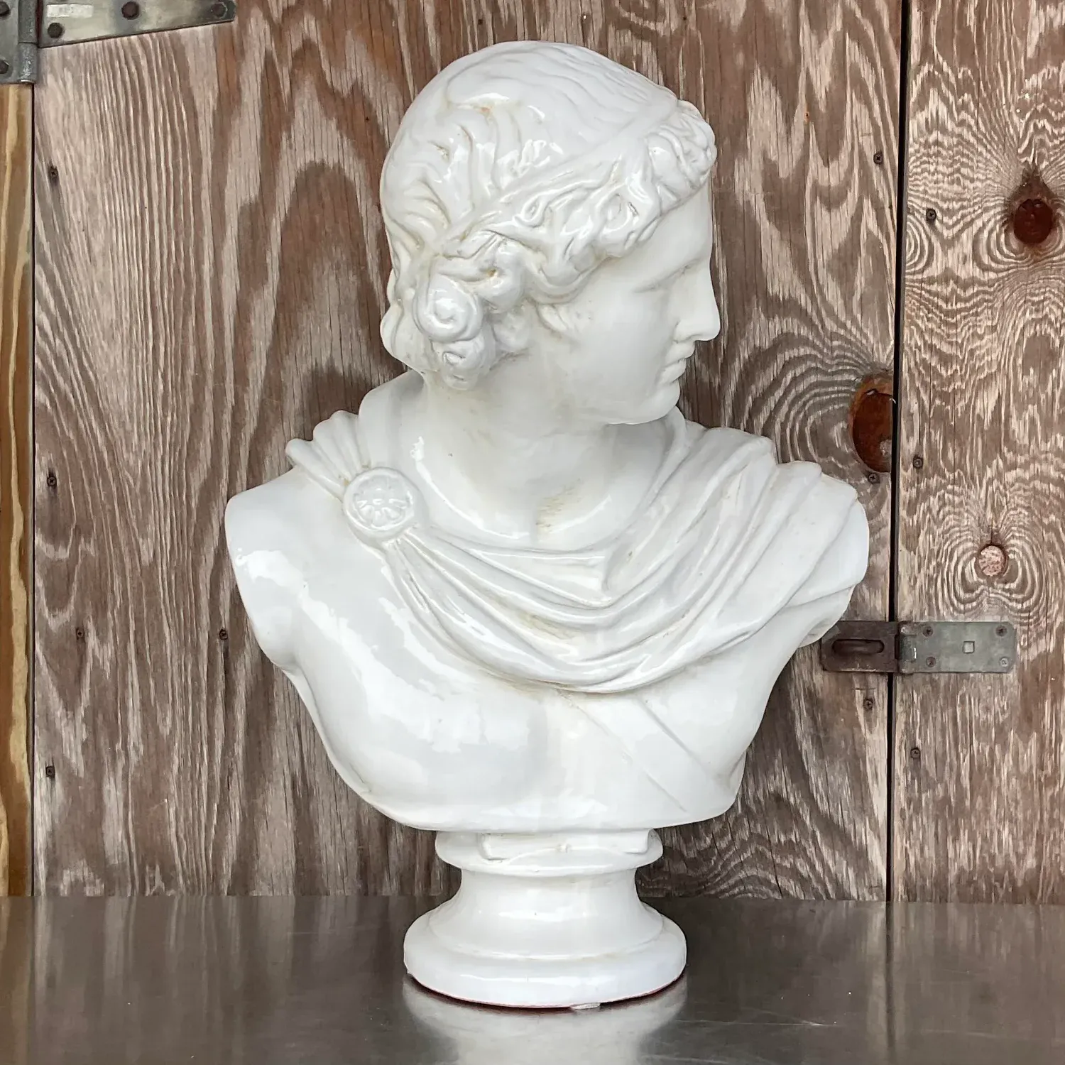 Vintage Boho Glazed Terra Cotta Bust of Female — additional photo 6