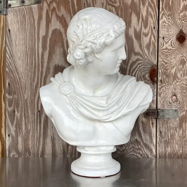 Vintage Boho Glazed Terra Cotta Bust of Female — additional photo 6