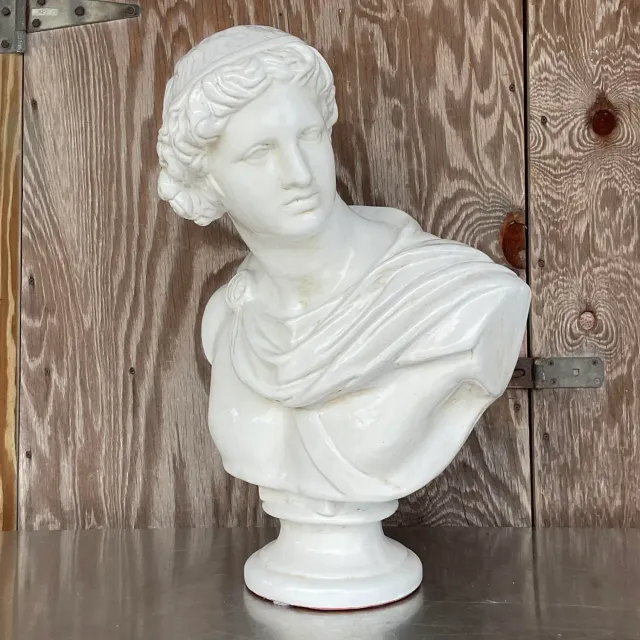 Vintage Boho Glazed Terra Cotta Bust of Female — additional photo 7
