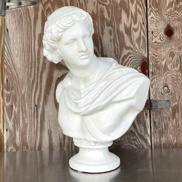 Vintage Boho Glazed Terra Cotta Bust of Female — additional photo 8