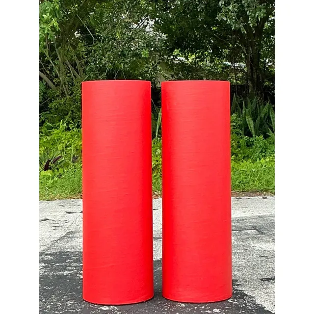 Vintage Boho Grasscloth Cylinder Pedestals - a Pair — additional photo 1