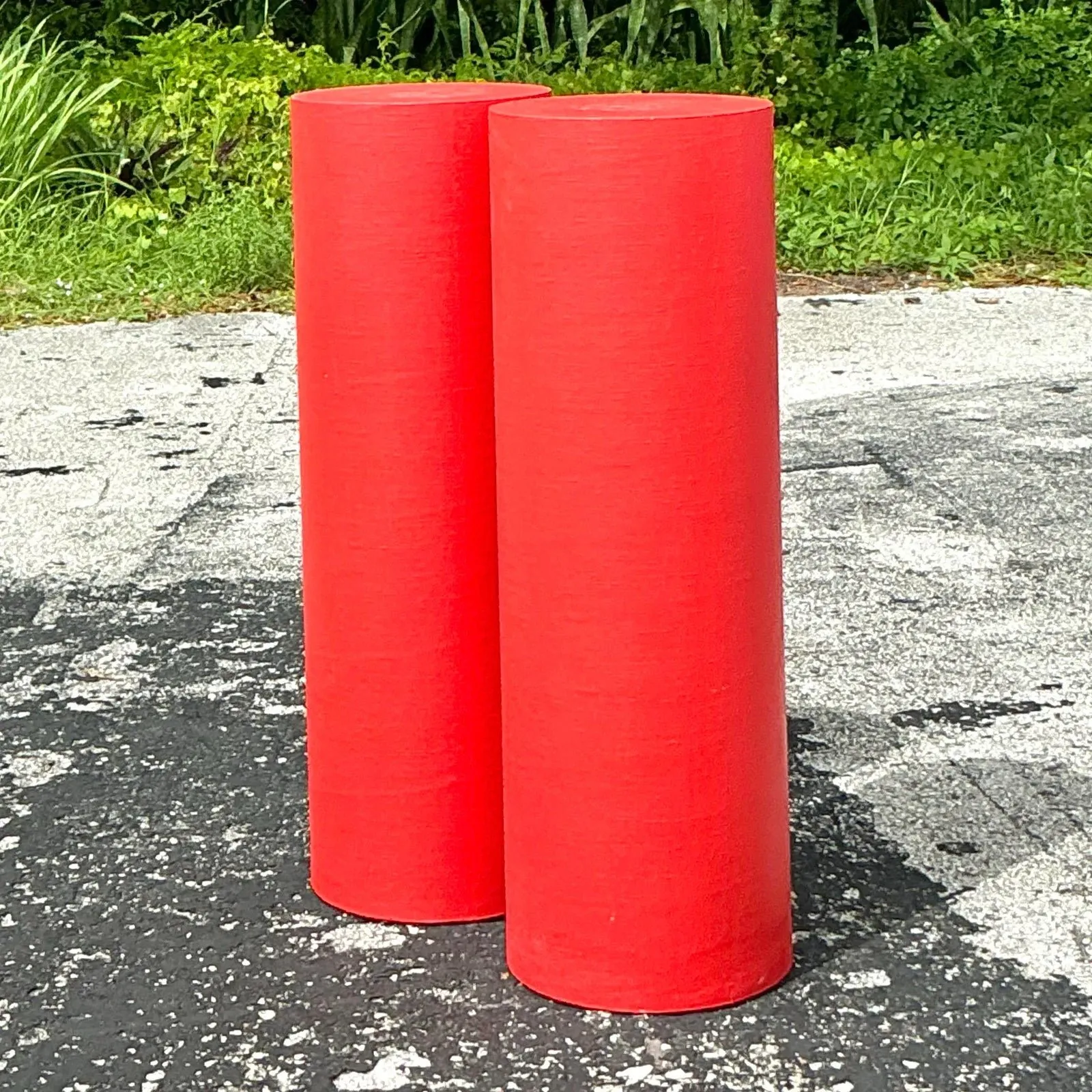 Vintage Boho Grasscloth Cylinder Pedestals - a Pair — additional photo 2