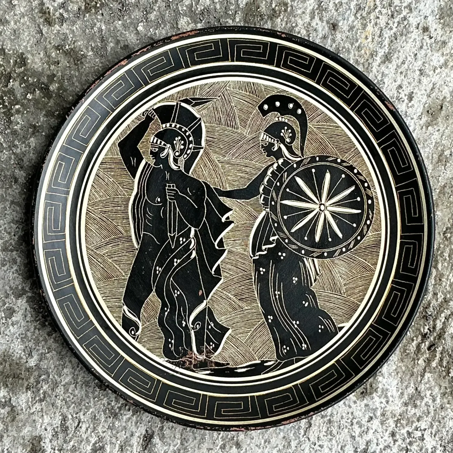 Vintage Boho Greek Key Figurative Plate — additional photo 2