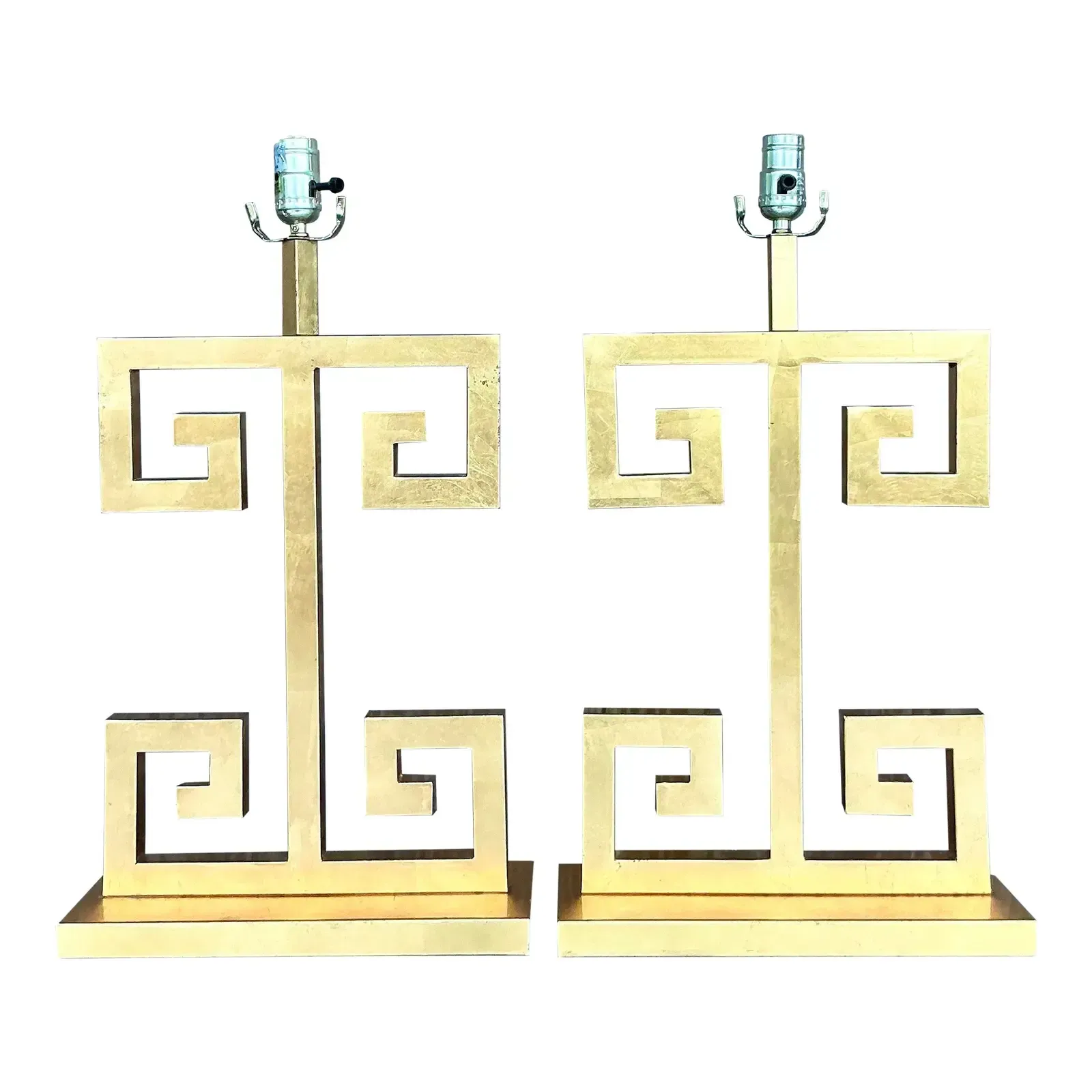 Vintage Boho Greek Key Gilt Lamps - A Pair — additional photo 1