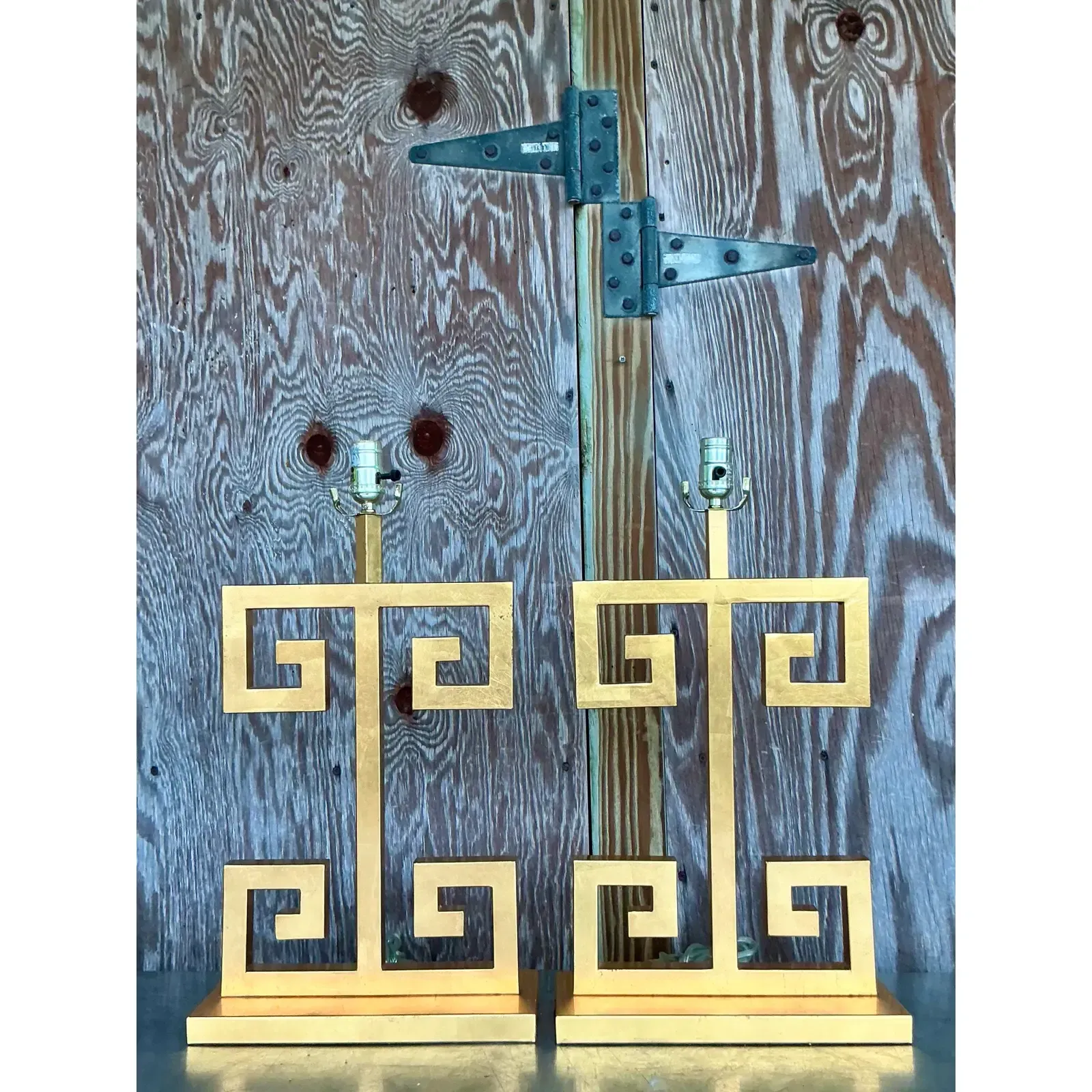 Vintage Boho Greek Key Gilt Lamps - A Pair — additional photo 3
