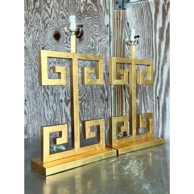 Vintage Boho Greek Key Gilt Lamps - A Pair — additional photo 5