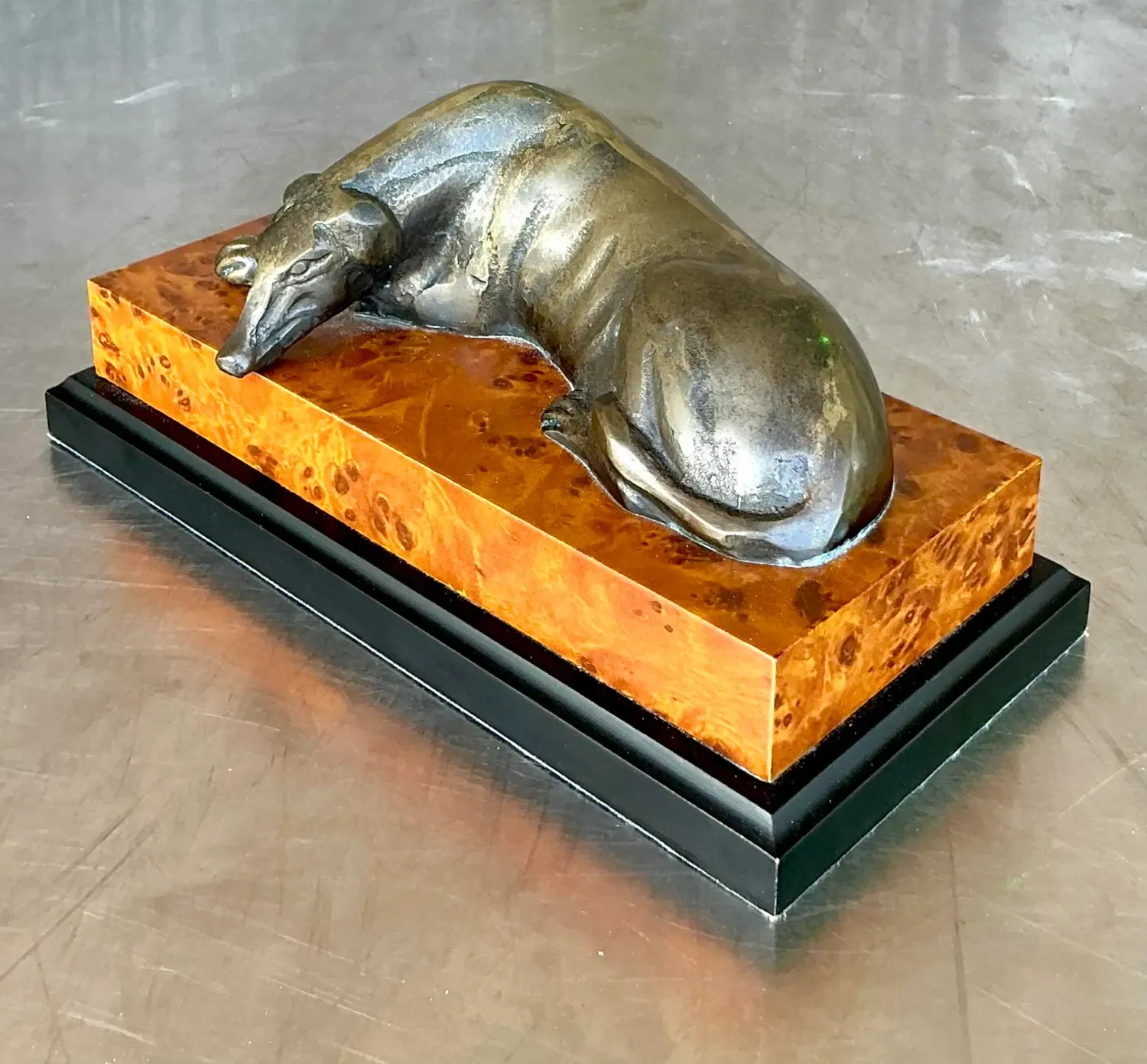 Vintage Boho Greyhound on Burl Plinth — additional photo 1