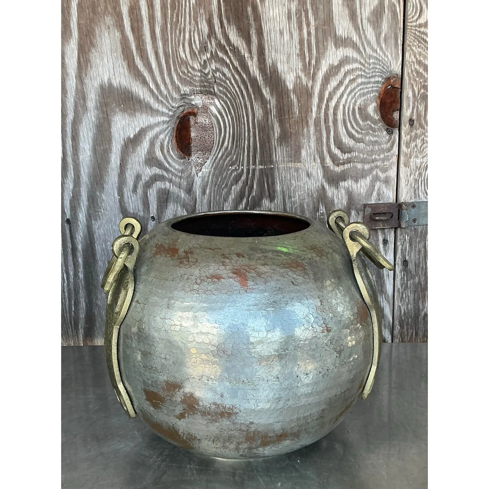 Vintage Boho Hammered Copper and Brass Vase — additional photo 1