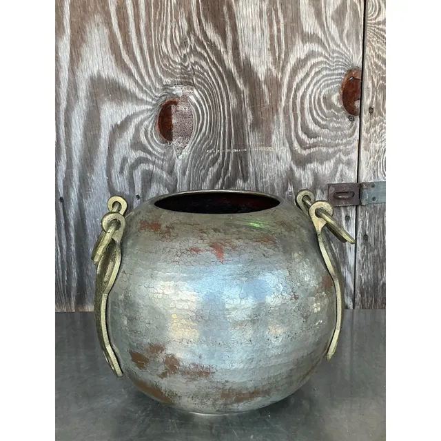 Vintage Boho Hammered Copper and Brass Vase — additional photo 1