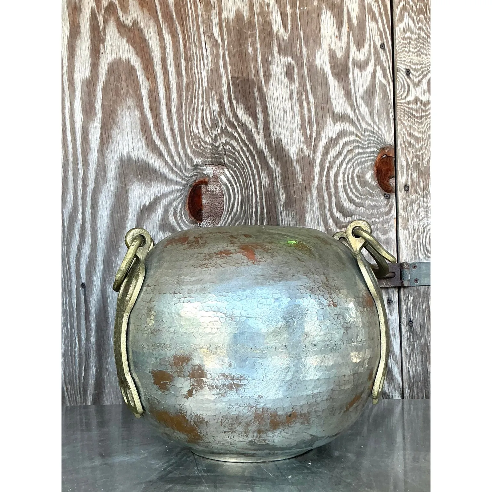 Vintage Boho Hammered Copper and Brass Vase — additional photo 2