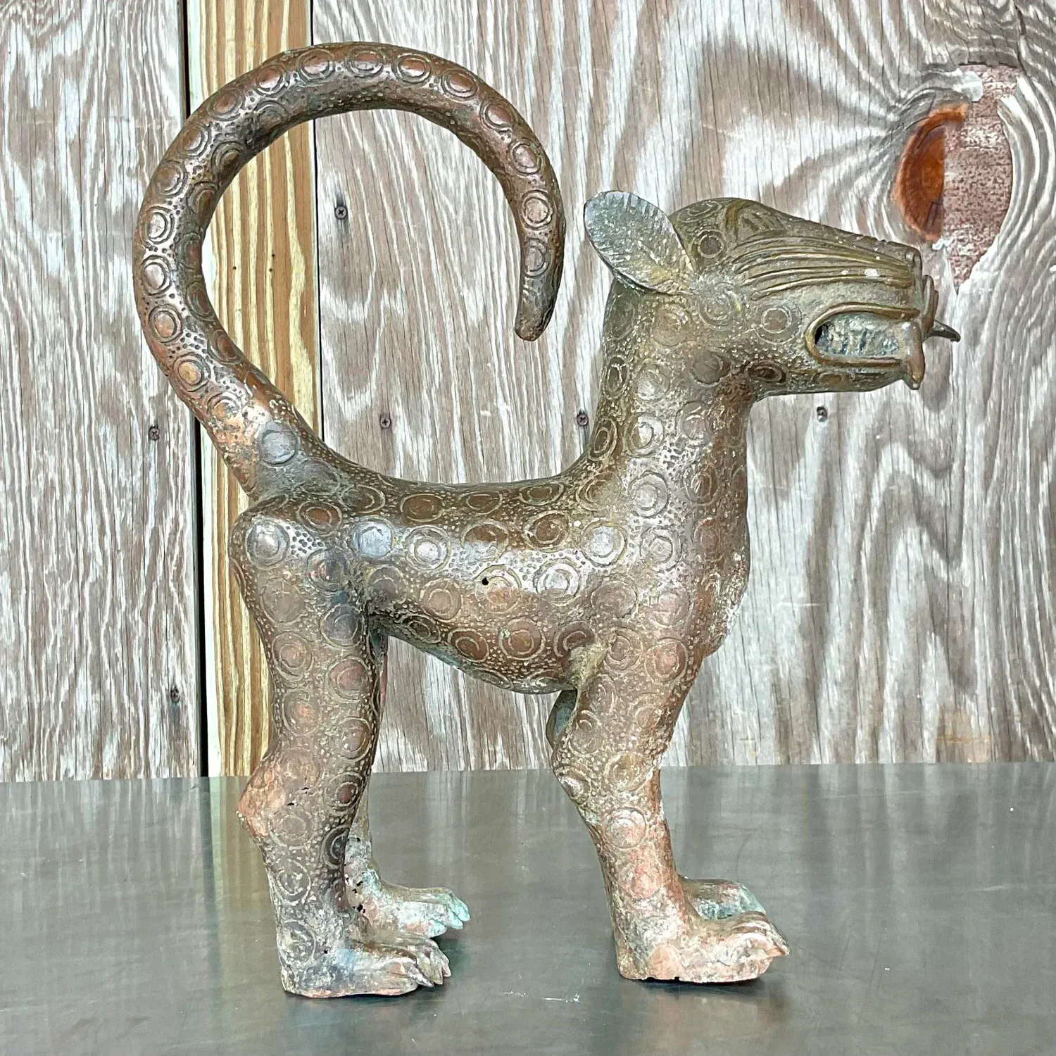 Vintage Boho Hammered Iron Cat — additional photo 1