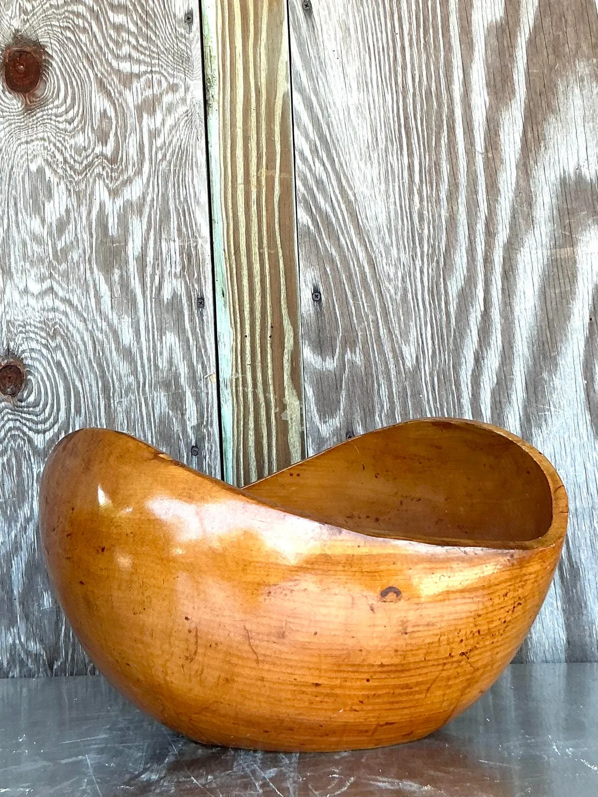 Vintage Boho Hand Carved Biomorphic Bowl — additional photo 1