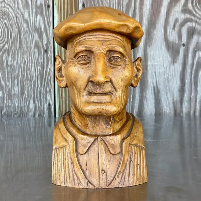 Vintage Boho Hand Carved Bust of Man — additional photo 1