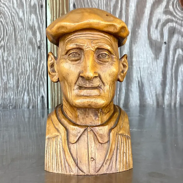 Vintage Boho Hand Carved Bust of Man — additional photo 2