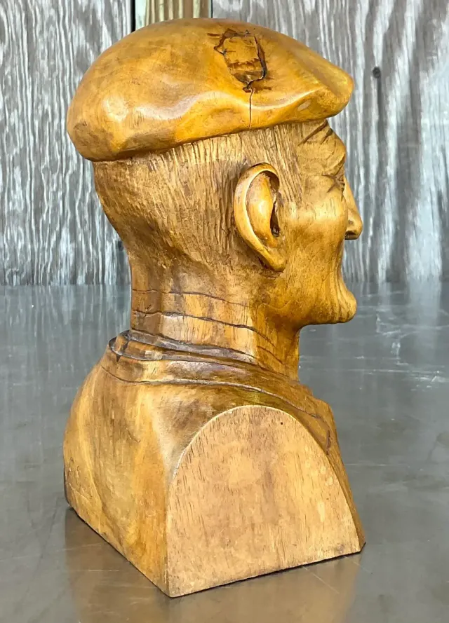 Vintage Boho Hand Carved Bust of Man — additional photo 3