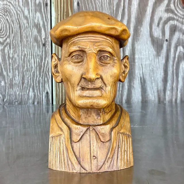 Vintage Boho Hand Carved Bust of Man — additional photo 4
