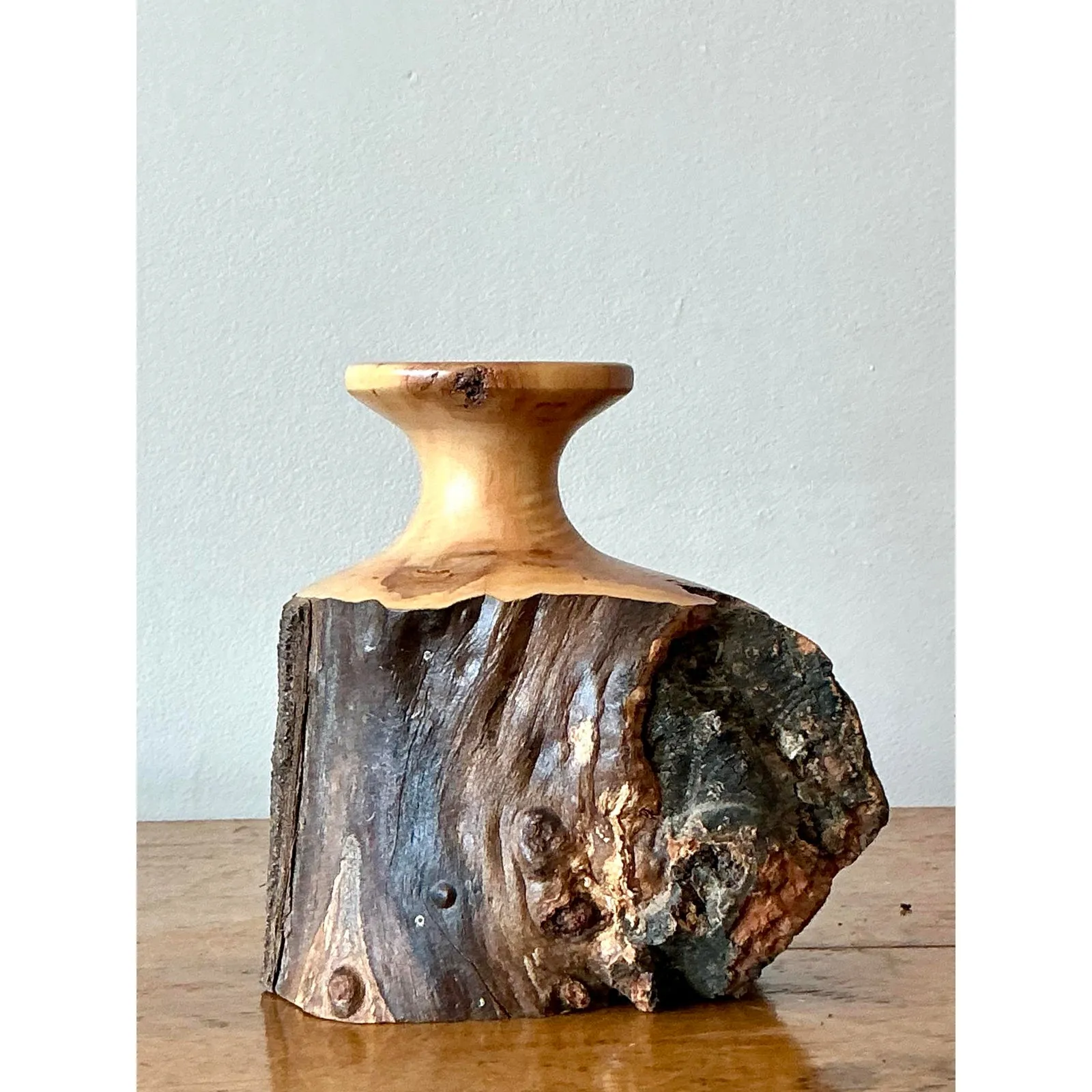 Vintage Boho Hand Carved Cypress Knot Vase — additional photo 1