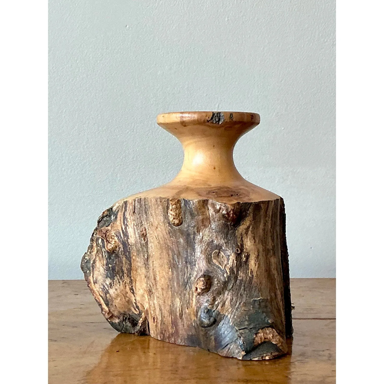 Vintage Boho Hand Carved Cypress Knot Vase — additional photo 2