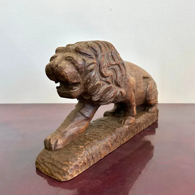 Vintage Boho Hand-Carved Lion Sculpture — additional photo 2