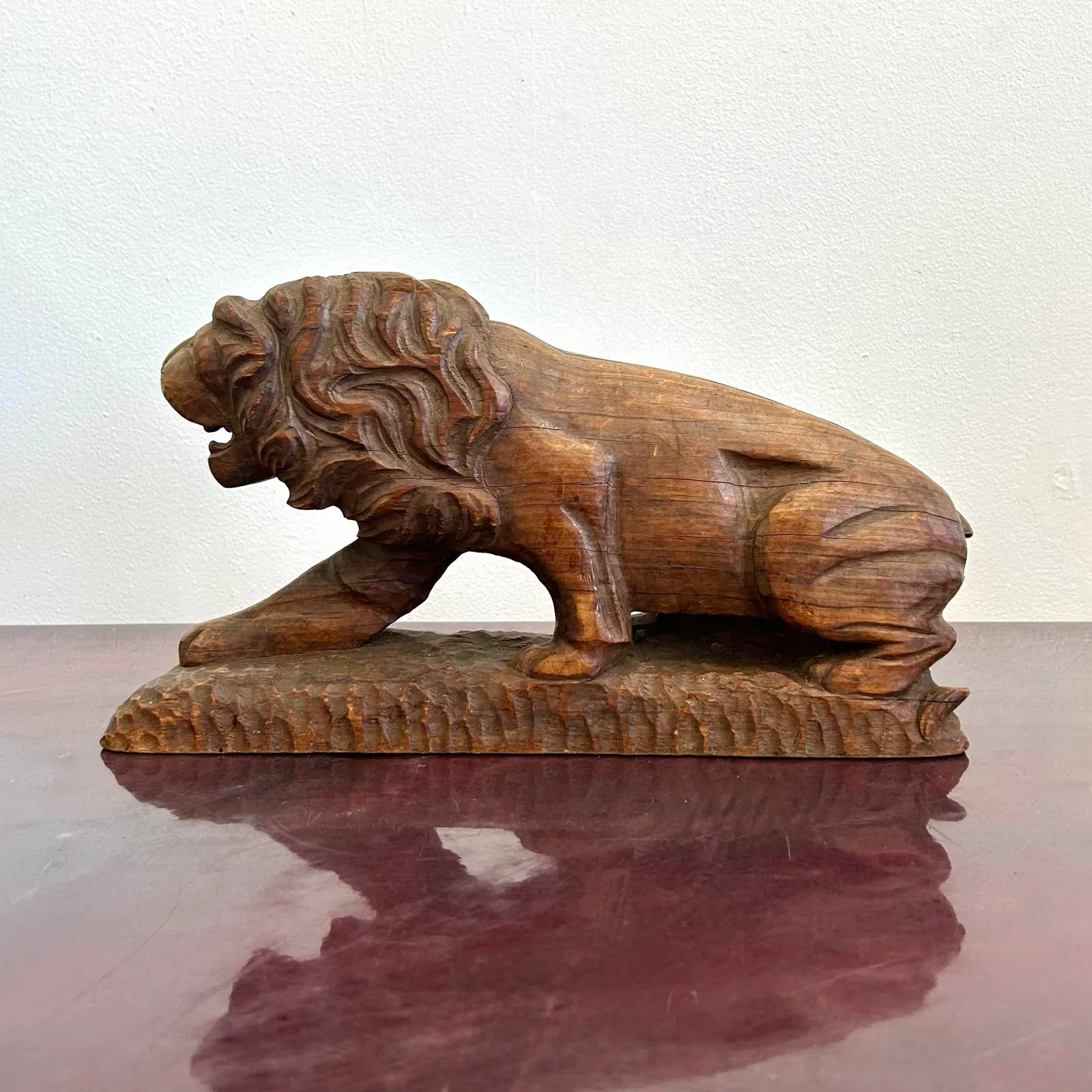 Vintage Boho Hand-Carved Lion Sculpture — additional photo 3