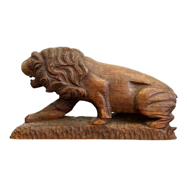 Vintage Boho Hand-Carved Lion Sculpture — additional photo 4
