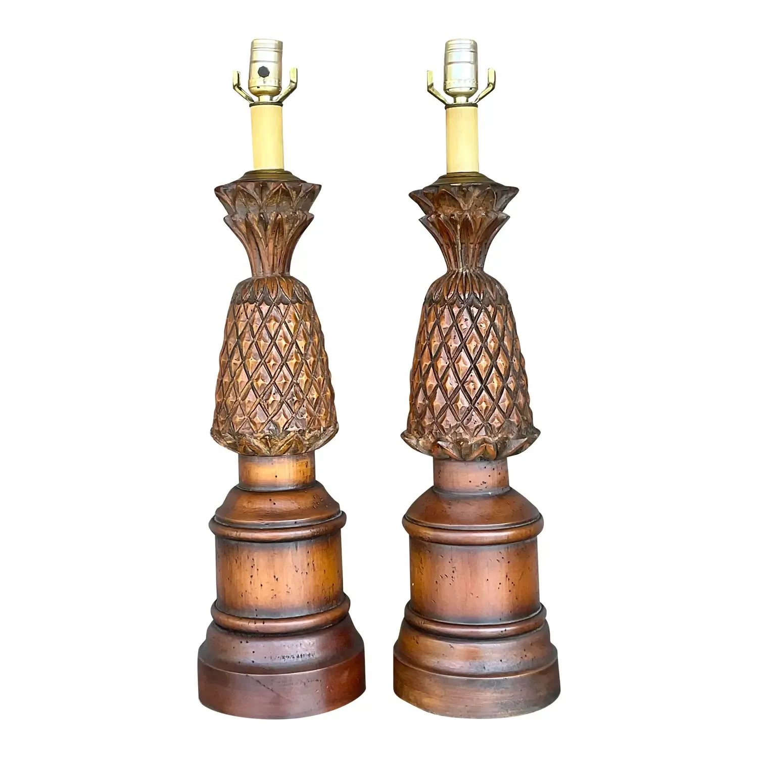 Vintage Boho Hand Carved Pineapple Lamps - a Pair — additional photo 1