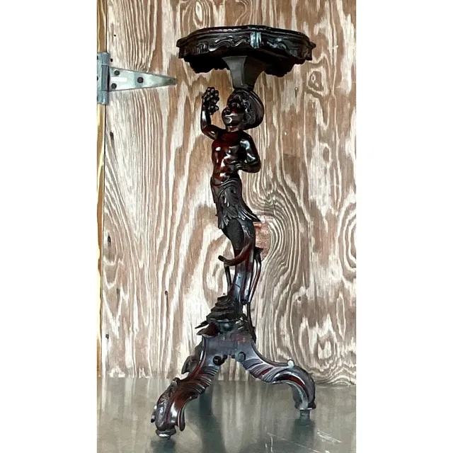 Vintage Boho Hand Carved Serpent Pedestal — additional photo 3