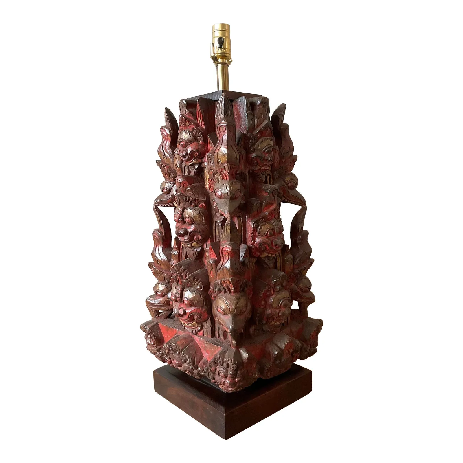 Vintage Boho Hand Carved Temple Mask Lamp — additional photo 1