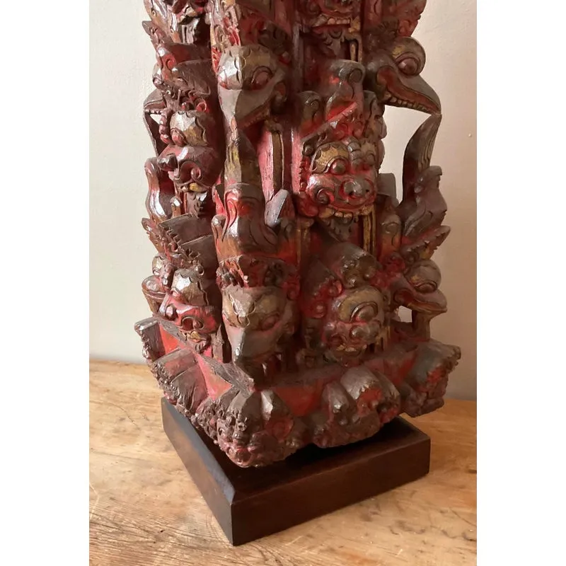 Vintage Boho Hand Carved Temple Mask Lamp — additional photo 2