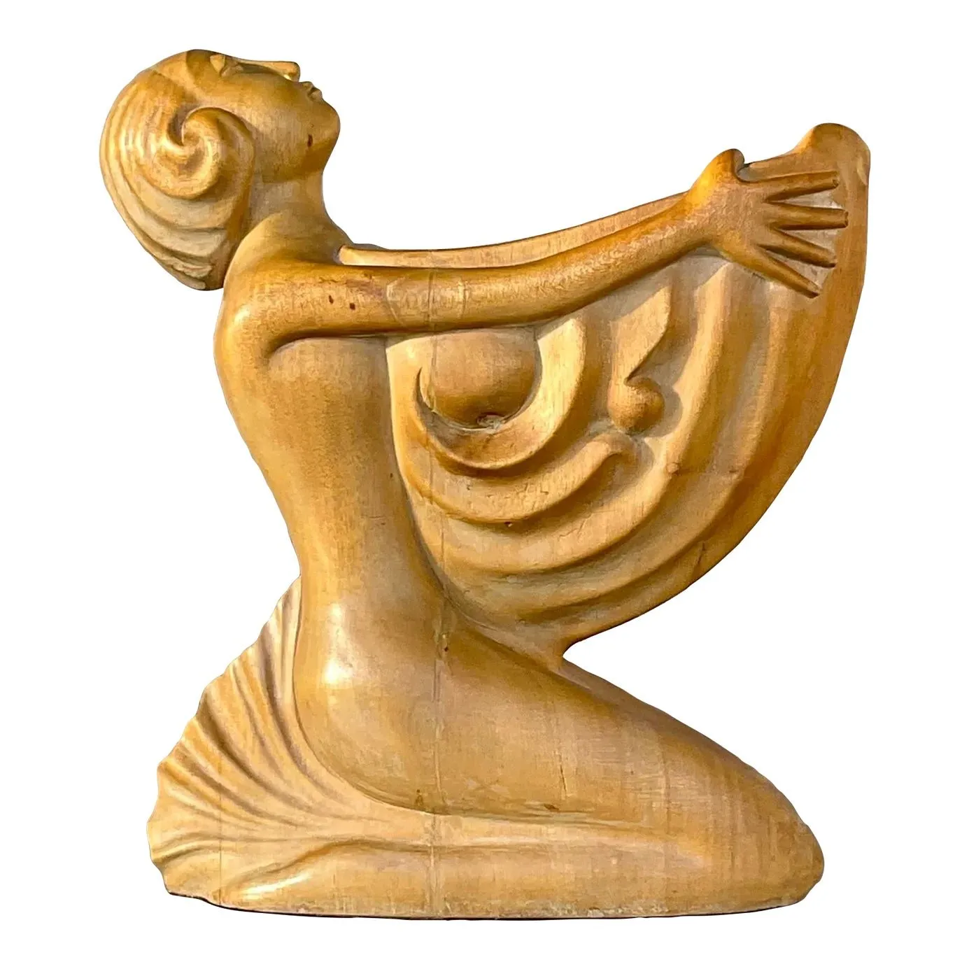 Vintage Boho Hand Carved Wooden Lady With Nautilus — additional photo 1