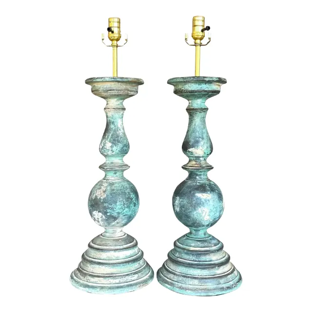 Vintage Boho Hand Painted Balustrade Lamps - a Pair — additional photo 1