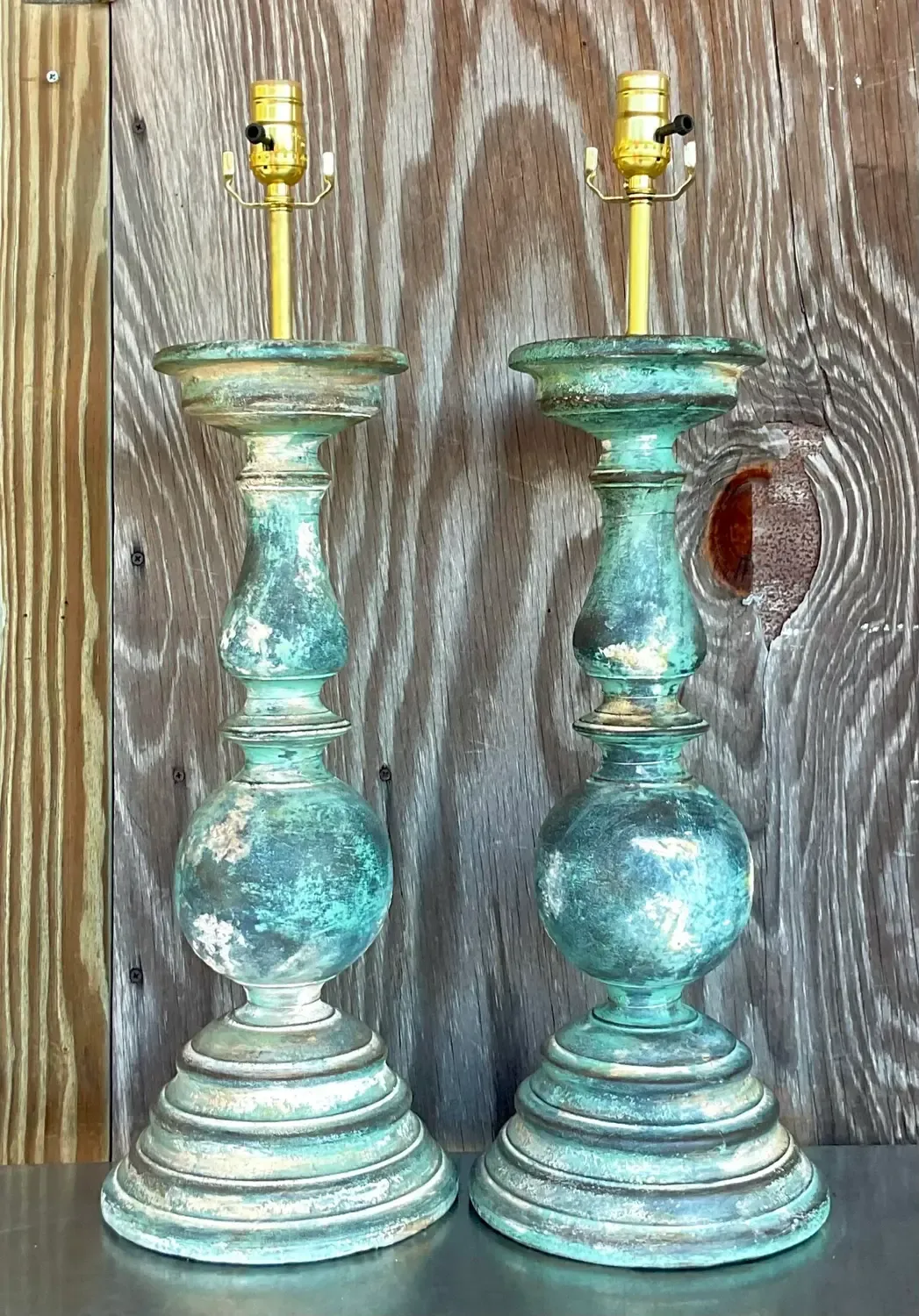 Vintage Boho Hand Painted Balustrade Lamps - a Pair — additional photo 4