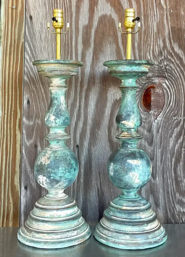 Vintage Boho Hand Painted Balustrade Lamps - a Pair — additional photo 6