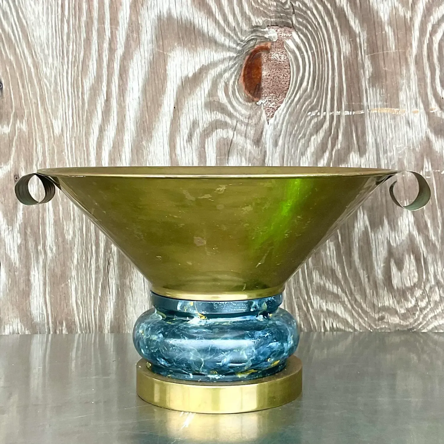 Vintage Boho Hand Painted Brass Centerpiece Bowl — additional photo 2