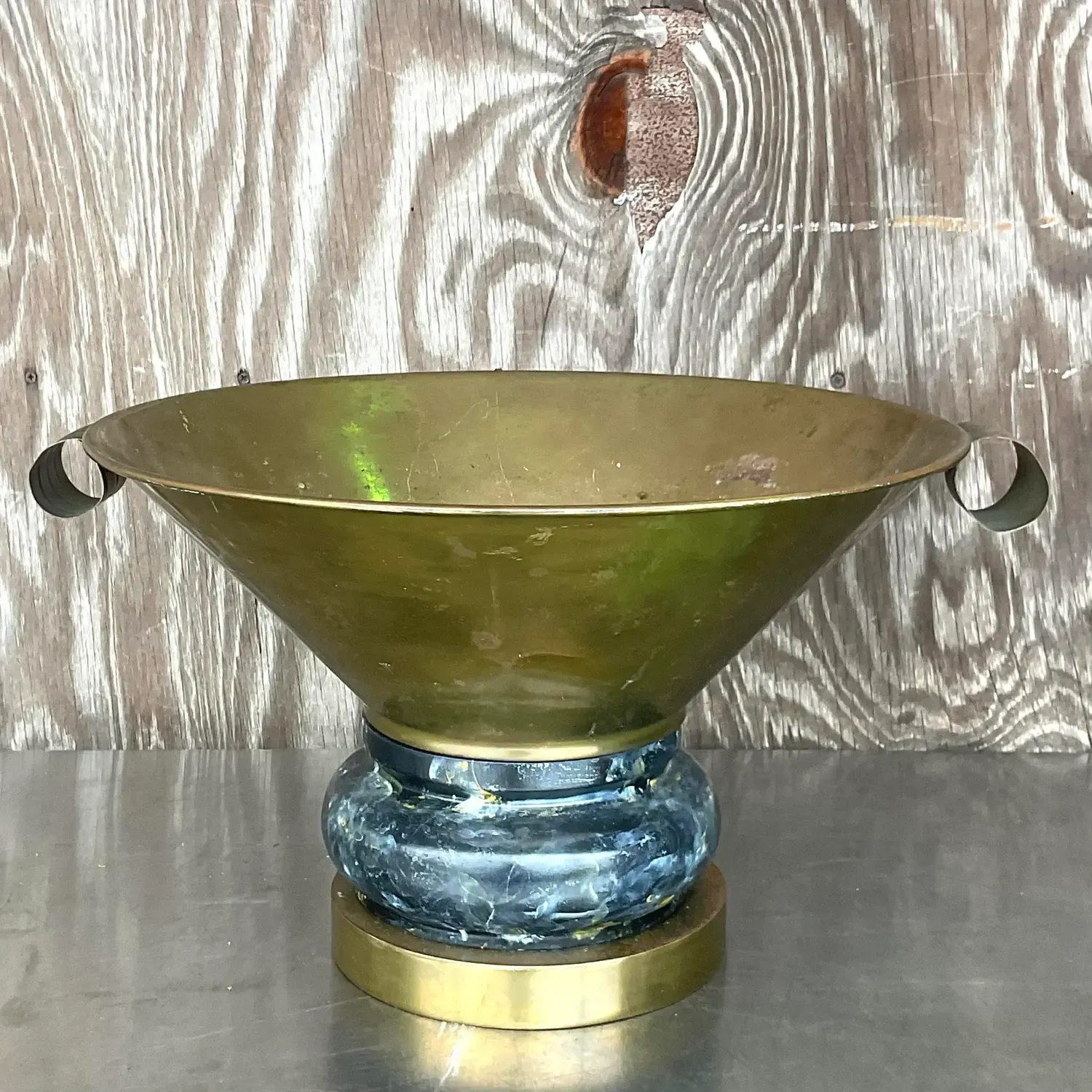 Vintage Boho Hand Painted Brass Centerpiece Bowl — additional photo 3