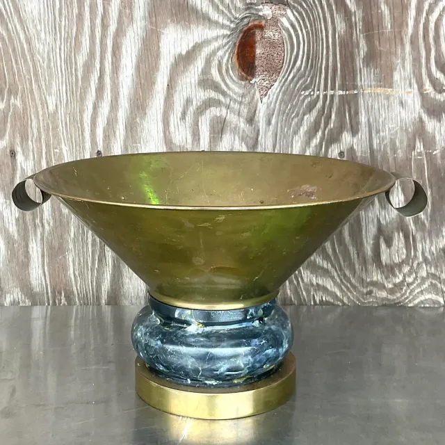 Vintage Boho Hand Painted Brass Centerpiece Bowl — additional photo 3