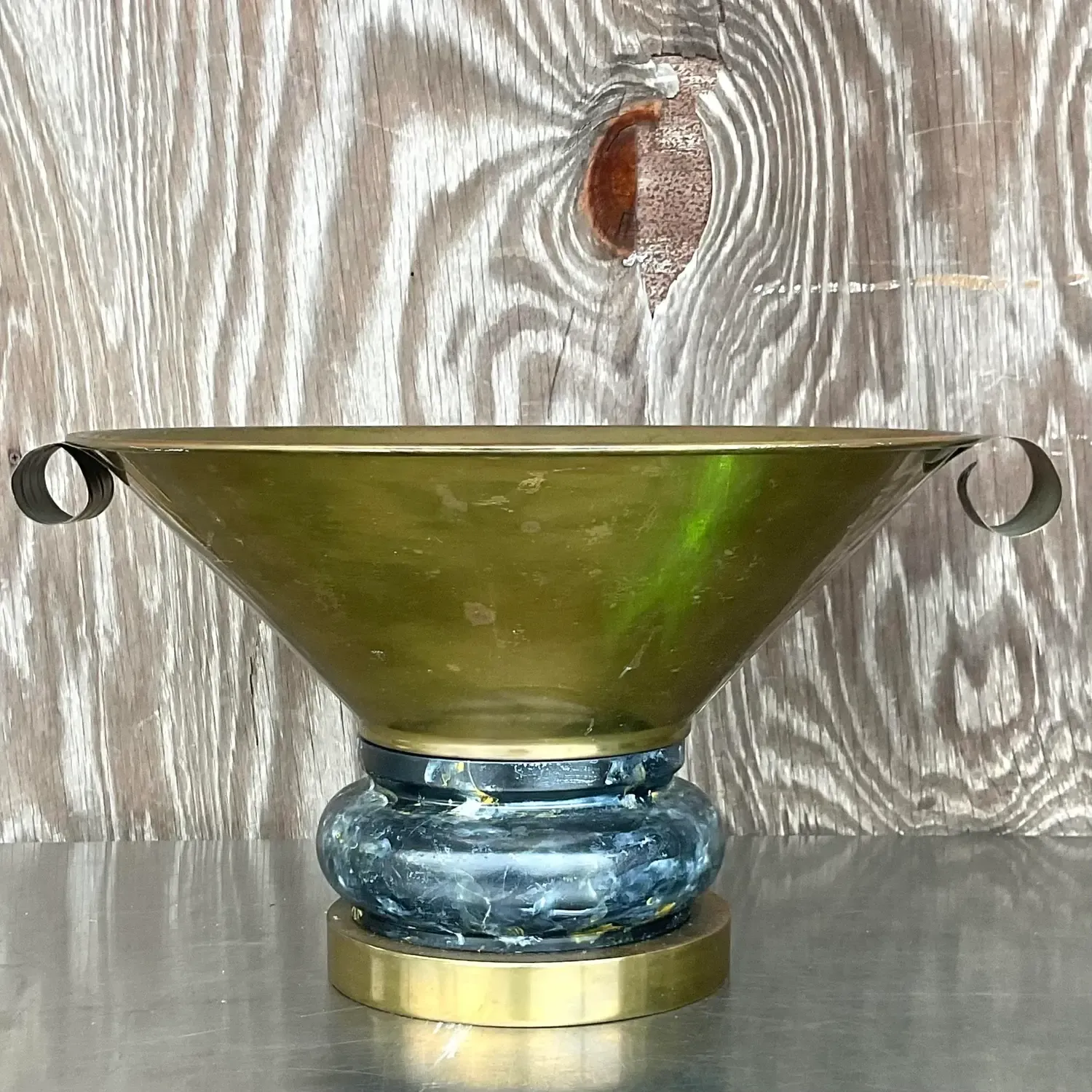 Vintage Boho Hand Painted Brass Centerpiece Bowl — additional photo 5