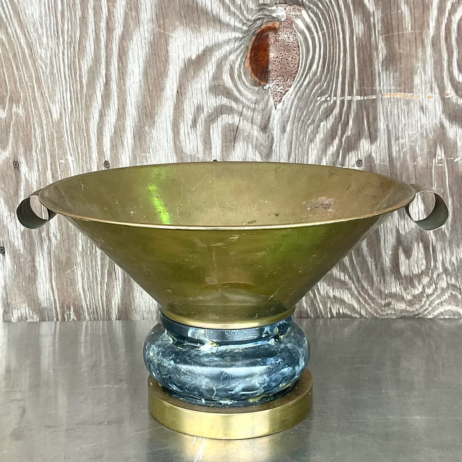 Vintage Boho Hand Painted Brass Centerpiece Bowl — additional photo 6
