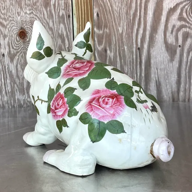 Vintage Boho Hand Painted Ceramic Pig With Roses — additional photo 4