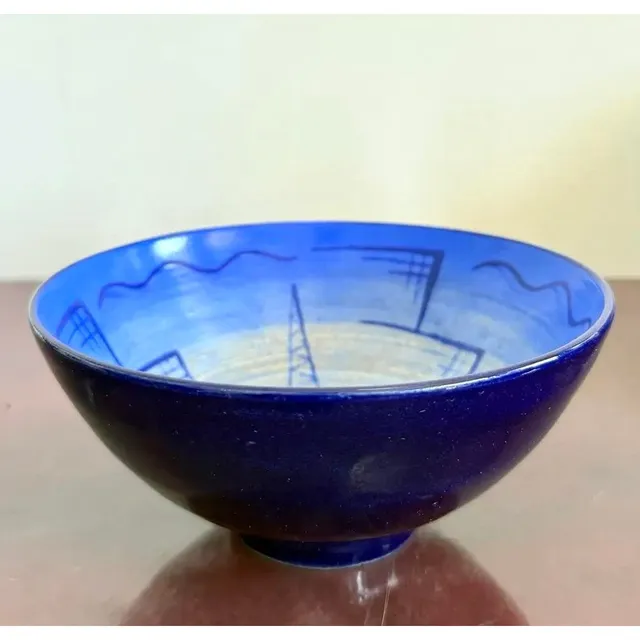 Vintage Boho Hand-Painted Cobalt Blue Bowl — additional photo 3