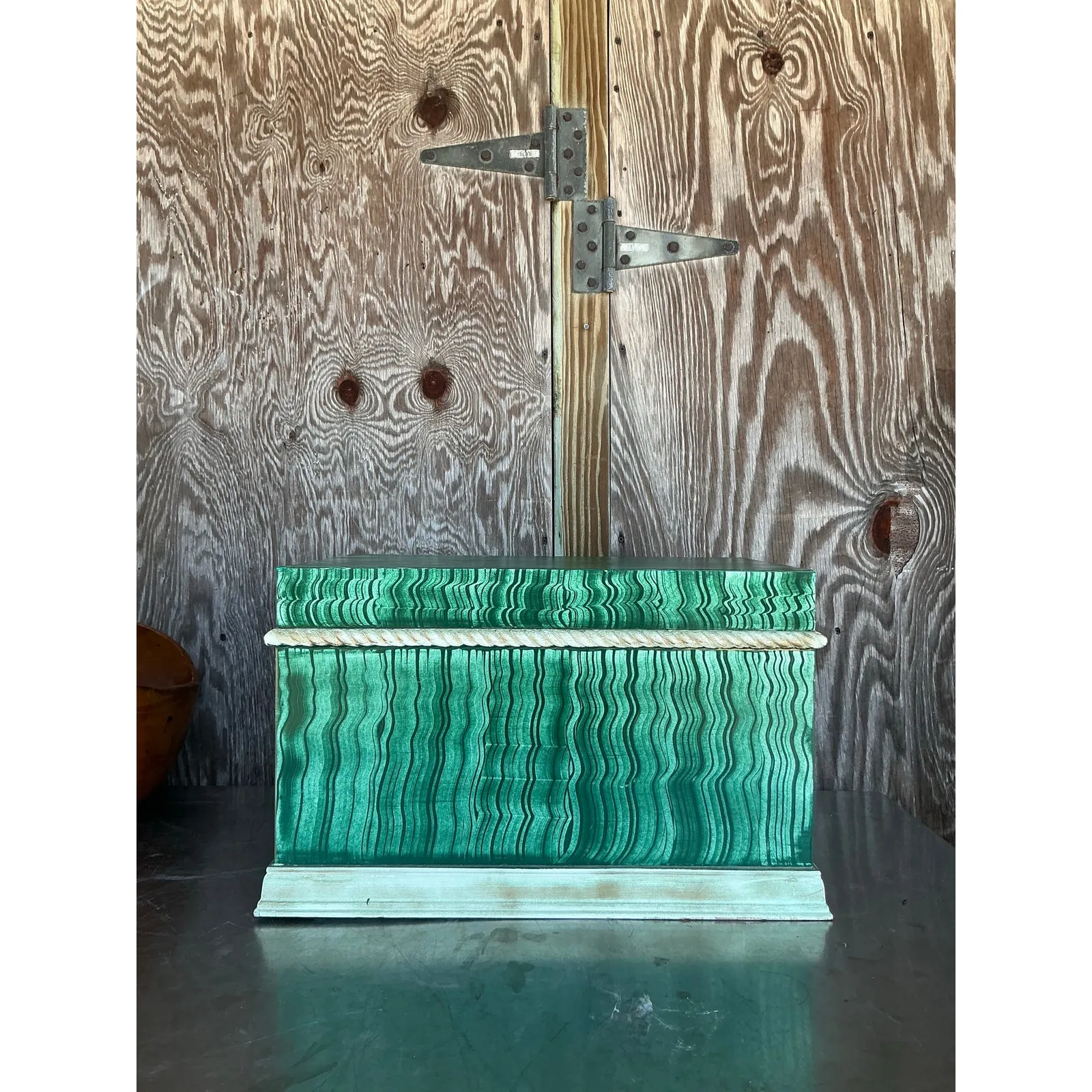 Vintage Boho Hand Painted Faux Malachite Box — additional photo 2