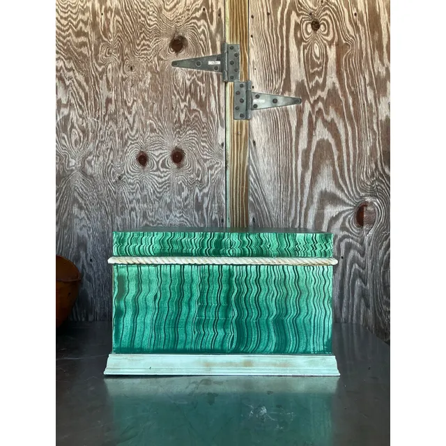 Vintage Boho Hand Painted Faux Malachite Box — additional photo 2