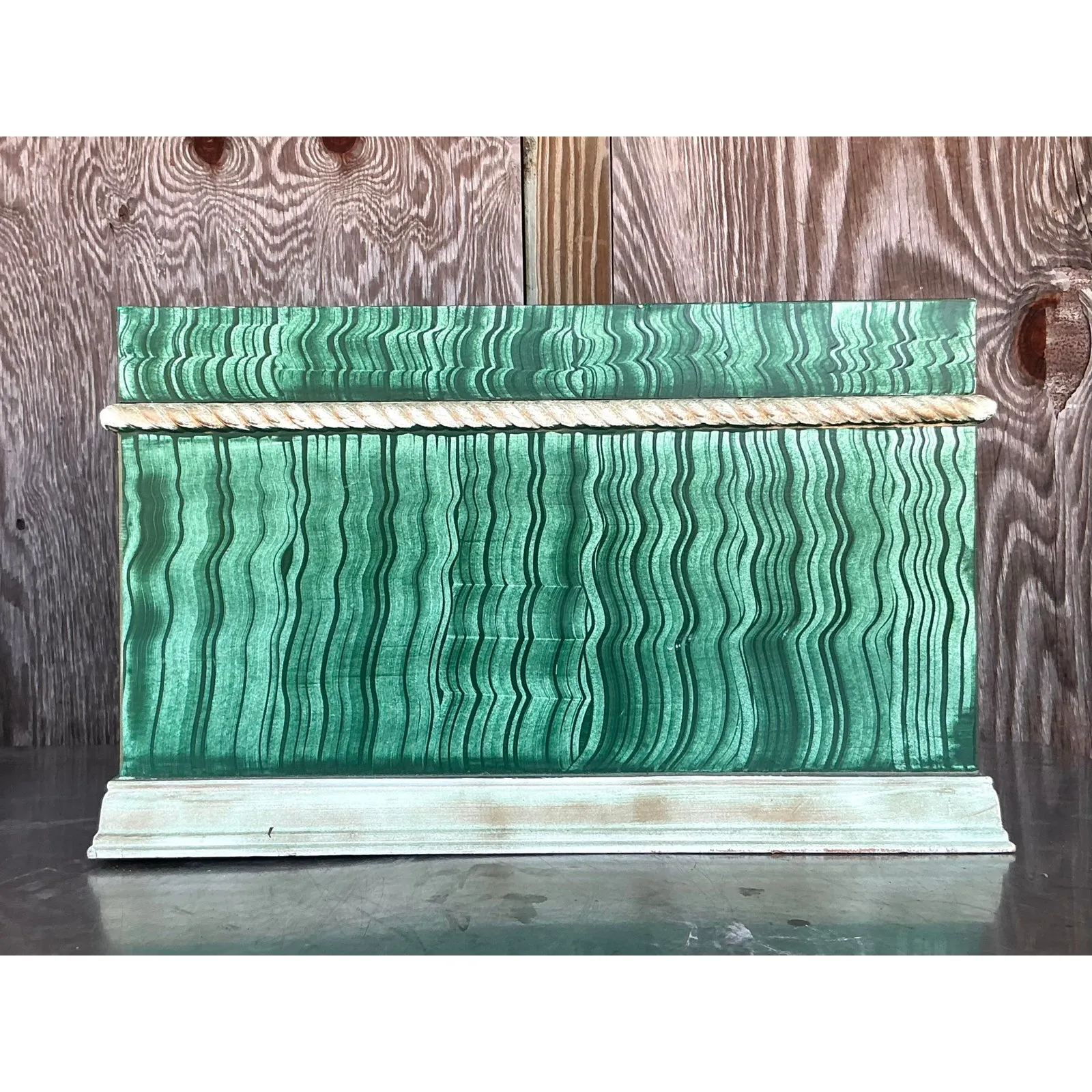 Vintage Boho Hand Painted Faux Malachite Box — additional photo 3